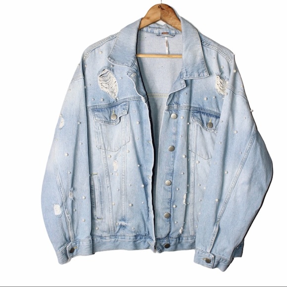 Free People Sunday Funday Pearl Denim Jacket - Picture 9 of 9